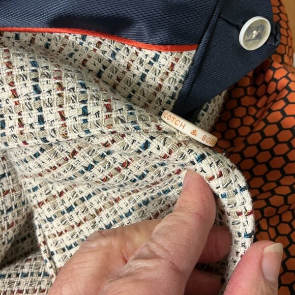 Scotch & Soda Men's Regular Fit Cotton Blend Ivory, Blue & Orange Woven Blazer M - Picture 9 of 9